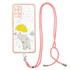 Silicone Candy Rubber Gel Fashionable Pattern Soft Case Cover with Lanyard Strap Y01X for Samsung Galaxy S20 Plus Yellow