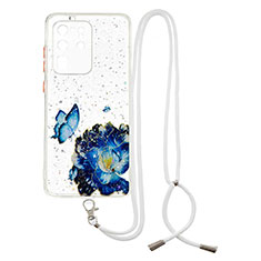 Silicone Candy Rubber Gel Fashionable Pattern Soft Case Cover with Lanyard Strap Y01X for Samsung Galaxy S20 Ultra 5G Blue