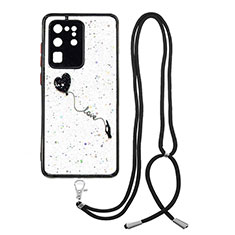 Silicone Candy Rubber Gel Fashionable Pattern Soft Case Cover with Lanyard Strap Y01X for Samsung Galaxy S20 Ultra Black