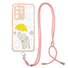 Silicone Candy Rubber Gel Fashionable Pattern Soft Case Cover with Lanyard Strap Y01X for Samsung Galaxy S20 Ultra Yellow