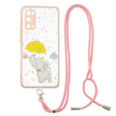 Silicone Candy Rubber Gel Fashionable Pattern Soft Case Cover with Lanyard Strap Y01X for Samsung Galaxy S20 Yellow