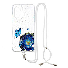 Silicone Candy Rubber Gel Fashionable Pattern Soft Case Cover with Lanyard Strap Y01X for Xiaomi Mi 11X Pro 5G Blue