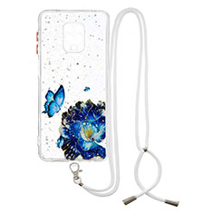Silicone Candy Rubber Gel Fashionable Pattern Soft Case Cover with Lanyard Strap Y01X for Xiaomi Poco M2 Pro Blue