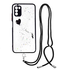 Silicone Candy Rubber Gel Fashionable Pattern Soft Case Cover with Lanyard Strap Y01X for Xiaomi Poco M3 Black