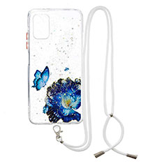 Silicone Candy Rubber Gel Fashionable Pattern Soft Case Cover with Lanyard Strap Y01X for Xiaomi Poco M3 Blue