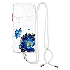 Silicone Candy Rubber Gel Fashionable Pattern Soft Case Cover with Lanyard Strap Y01X for Xiaomi Poco M5S Blue