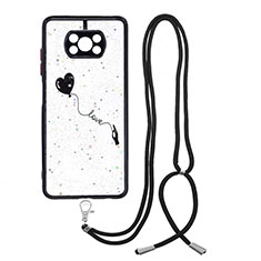 Silicone Candy Rubber Gel Fashionable Pattern Soft Case Cover with Lanyard Strap Y01X for Xiaomi Poco X3 Black