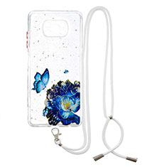 Silicone Candy Rubber Gel Fashionable Pattern Soft Case Cover with Lanyard Strap Y01X for Xiaomi Poco X3 Blue