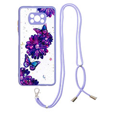 Silicone Candy Rubber Gel Fashionable Pattern Soft Case Cover with Lanyard Strap Y01X for Xiaomi Poco X3 Purple