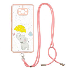 Silicone Candy Rubber Gel Fashionable Pattern Soft Case Cover with Lanyard Strap Y01X for Xiaomi Poco X3 Yellow