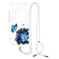Silicone Candy Rubber Gel Fashionable Pattern Soft Case Cover with Lanyard Strap Y01X for Xiaomi Redmi 10A 4G Blue