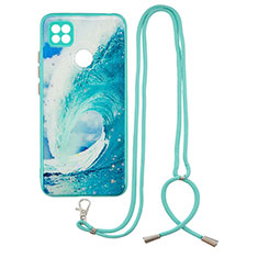 Silicone Candy Rubber Gel Fashionable Pattern Soft Case Cover with Lanyard Strap Y01X for Xiaomi Redmi 10A 4G Green