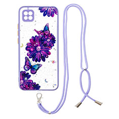 Silicone Candy Rubber Gel Fashionable Pattern Soft Case Cover with Lanyard Strap Y01X for Xiaomi Redmi 10A 4G Purple