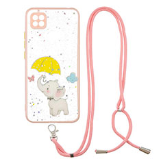 Silicone Candy Rubber Gel Fashionable Pattern Soft Case Cover with Lanyard Strap Y01X for Xiaomi Redmi 10A 4G Yellow