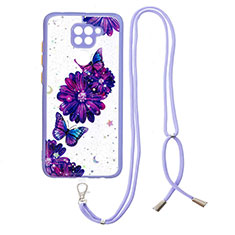 Silicone Candy Rubber Gel Fashionable Pattern Soft Case Cover with Lanyard Strap Y01X for Xiaomi Redmi 10X 4G Blue