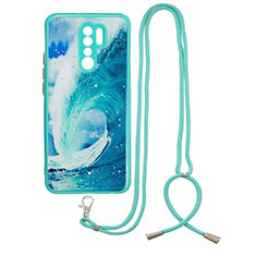 Silicone Candy Rubber Gel Fashionable Pattern Soft Case Cover with Lanyard Strap Y01X for Xiaomi Redmi 9 Green