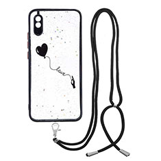 Silicone Candy Rubber Gel Fashionable Pattern Soft Case Cover with Lanyard Strap Y01X for Xiaomi Redmi 9AT Black