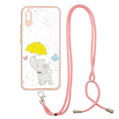 Silicone Candy Rubber Gel Fashionable Pattern Soft Case Cover with Lanyard Strap Y01X for Xiaomi Redmi 9AT Yellow