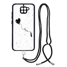 Silicone Candy Rubber Gel Fashionable Pattern Soft Case Cover with Lanyard Strap Y01X for Xiaomi Redmi Note 9 Black