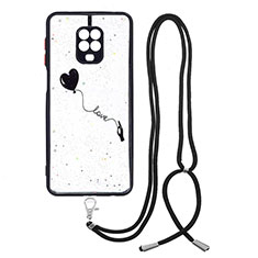 Silicone Candy Rubber Gel Fashionable Pattern Soft Case Cover with Lanyard Strap Y01X for Xiaomi Redmi Note 9 Pro Black