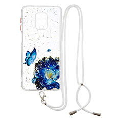Silicone Candy Rubber Gel Fashionable Pattern Soft Case Cover with Lanyard Strap Y01X for Xiaomi Redmi Note 9 Pro Blue