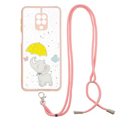 Silicone Candy Rubber Gel Fashionable Pattern Soft Case Cover with Lanyard Strap Y01X for Xiaomi Redmi Note 9S Yellow