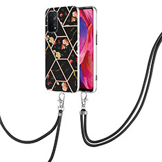 Silicone Candy Rubber Gel Fashionable Pattern Soft Case Cover with Lanyard Strap Y02B for OnePlus Nord N200 5G Black