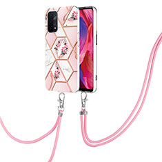 Silicone Candy Rubber Gel Fashionable Pattern Soft Case Cover with Lanyard Strap Y02B for OnePlus Nord N200 5G Pink