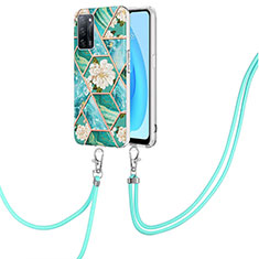 Silicone Candy Rubber Gel Fashionable Pattern Soft Case Cover with Lanyard Strap Y02B for Oppo A53s 5G Green