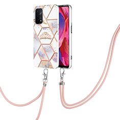 Silicone Candy Rubber Gel Fashionable Pattern Soft Case Cover with Lanyard Strap Y02B for Oppo A74 5G Gray