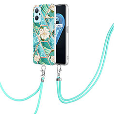 Silicone Candy Rubber Gel Fashionable Pattern Soft Case Cover with Lanyard Strap Y02B for Oppo A96 4G Green