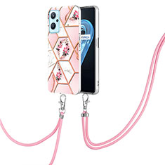 Silicone Candy Rubber Gel Fashionable Pattern Soft Case Cover with Lanyard Strap Y02B for Oppo A96 4G Pink