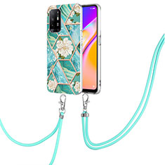 Silicone Candy Rubber Gel Fashionable Pattern Soft Case Cover with Lanyard Strap Y02B for Oppo F19 Pro+ Plus 5G Green