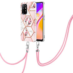Silicone Candy Rubber Gel Fashionable Pattern Soft Case Cover with Lanyard Strap Y02B for Oppo F19 Pro+ Plus 5G Pink