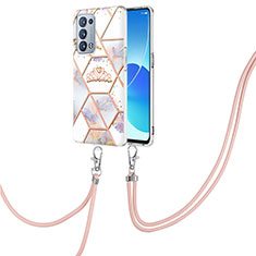 Silicone Candy Rubber Gel Fashionable Pattern Soft Case Cover with Lanyard Strap Y02B for Oppo Reno6 Pro+ Plus 5G Gray