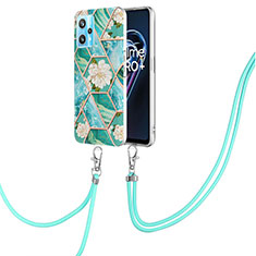 Silicone Candy Rubber Gel Fashionable Pattern Soft Case Cover with Lanyard Strap Y02B for Realme 9 5G Green