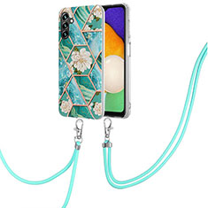 Silicone Candy Rubber Gel Fashionable Pattern Soft Case Cover with Lanyard Strap Y02B for Samsung Galaxy A04s Green