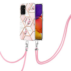 Silicone Candy Rubber Gel Fashionable Pattern Soft Case Cover with Lanyard Strap Y02B for Samsung Galaxy A05s Pink