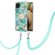 Silicone Candy Rubber Gel Fashionable Pattern Soft Case Cover with Lanyard Strap Y02B for Samsung Galaxy A12 Green