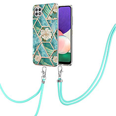 Silicone Candy Rubber Gel Fashionable Pattern Soft Case Cover with Lanyard Strap Y02B for Samsung Galaxy A22s 5G Green