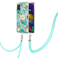 Silicone Candy Rubber Gel Fashionable Pattern Soft Case Cover with Lanyard Strap Y02B for Samsung Galaxy A51 4G Green