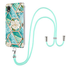 Silicone Candy Rubber Gel Fashionable Pattern Soft Case Cover with Lanyard Strap Y02B for Samsung Galaxy M01 Core Green
