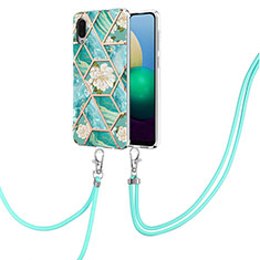 Silicone Candy Rubber Gel Fashionable Pattern Soft Case Cover with Lanyard Strap Y02B for Samsung Galaxy M02 Green