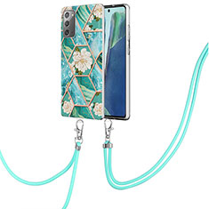 Silicone Candy Rubber Gel Fashionable Pattern Soft Case Cover with Lanyard Strap Y02B for Samsung Galaxy Note 20 5G Green