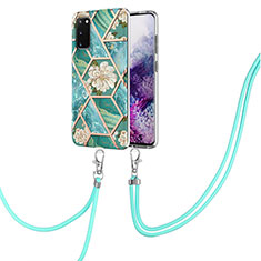 Silicone Candy Rubber Gel Fashionable Pattern Soft Case Cover with Lanyard Strap Y02B for Samsung Galaxy S20 Green