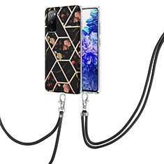 Silicone Candy Rubber Gel Fashionable Pattern Soft Case Cover with Lanyard Strap Y02B for Samsung Galaxy S20 Lite 5G Black