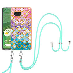Silicone Candy Rubber Gel Fashionable Pattern Soft Case Cover with Lanyard Strap Y03B for Google Pixel 7a 5G Colorful