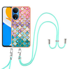 Silicone Candy Rubber Gel Fashionable Pattern Soft Case Cover with Lanyard Strap Y03B for Huawei Honor X7 Colorful