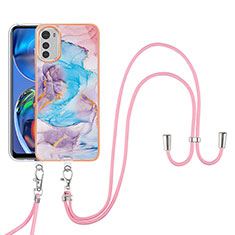 Silicone Candy Rubber Gel Fashionable Pattern Soft Case Cover with Lanyard Strap Y03B for Motorola Moto E32 Blue
