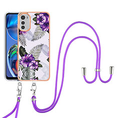 Silicone Candy Rubber Gel Fashionable Pattern Soft Case Cover with Lanyard Strap Y03B for Motorola Moto E32 Purple